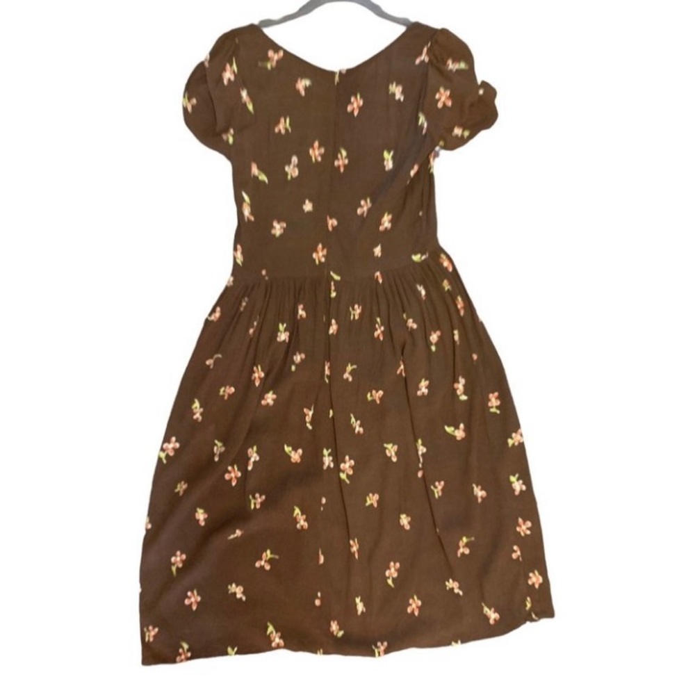 CHRISTY DAWN Brown Orange Yellow Floral Print Boho Knee Length Dress-Size Medium